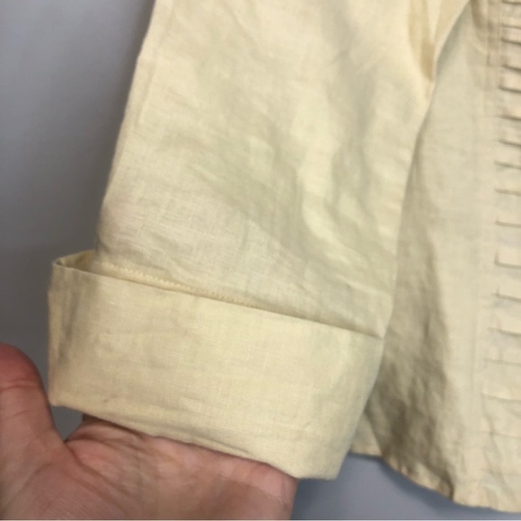 Tracy M Yellow/Tan Linen Button Down Shirt, Size L - Picture 2 of 8